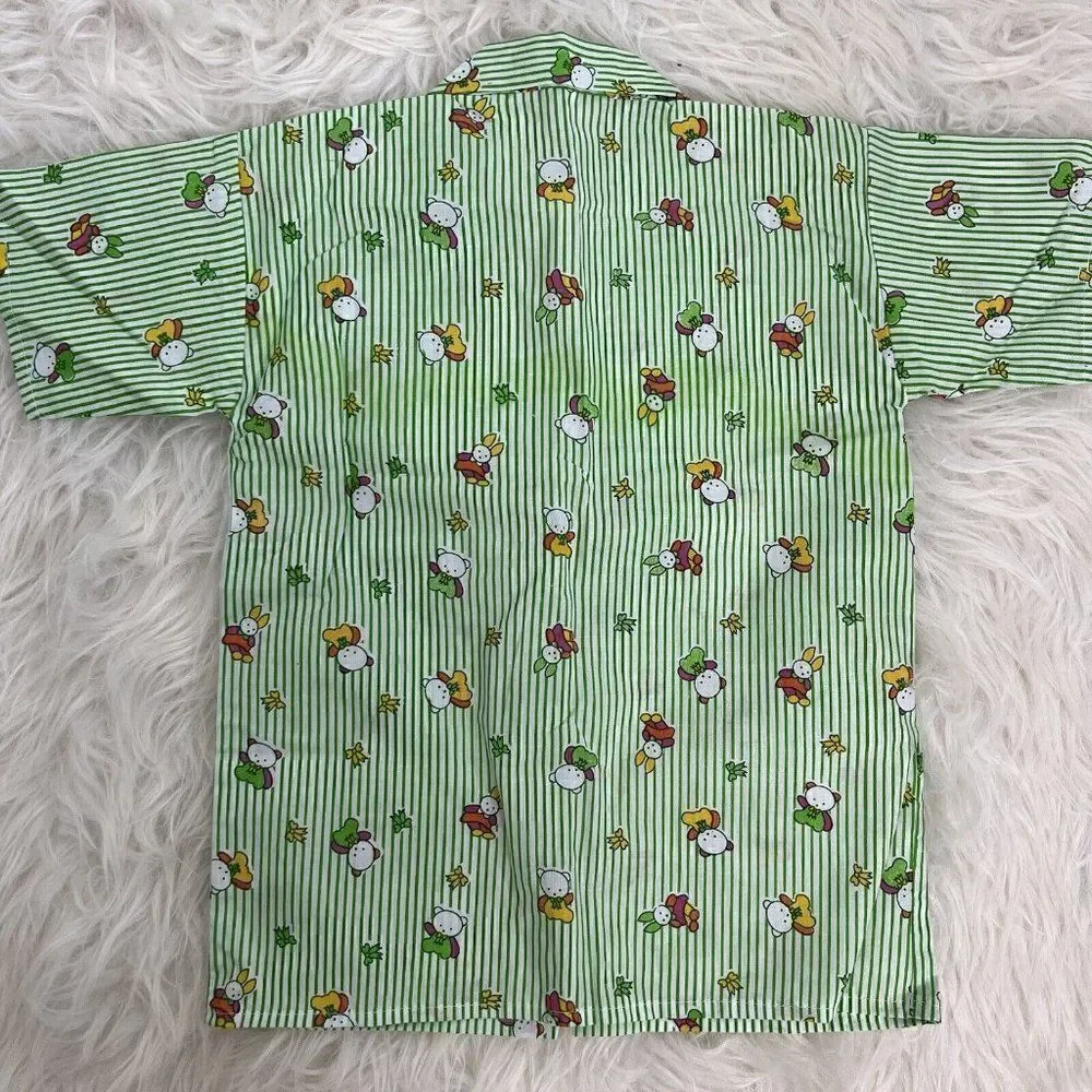 Hello Kitty Girls Vintage Sanrio Green & White Linen Pinstriped Pj Set Size 4
